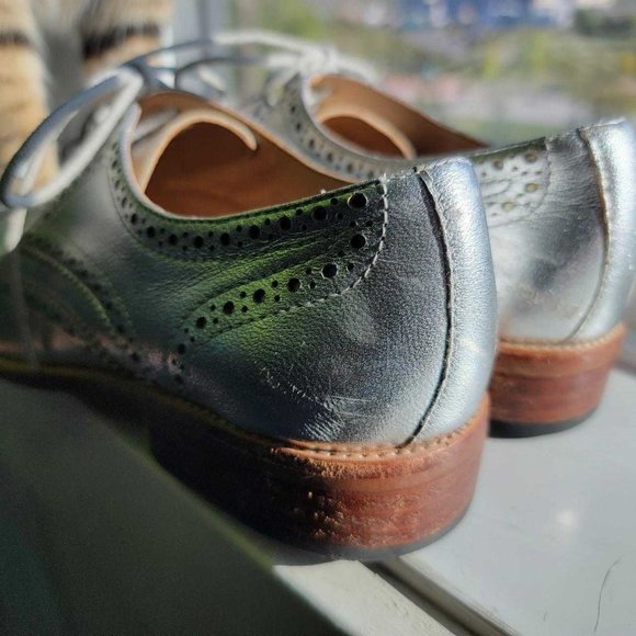 Silver Leather Lace-up Oxfords - Picture 3 of 5